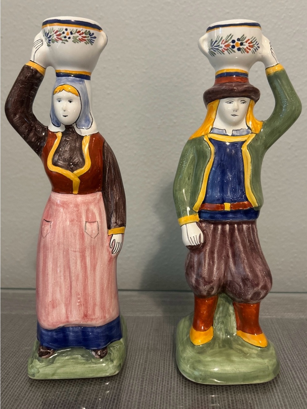 Henriot Quimper Hand Painted/ Signed Candle Stick Holders - 8
